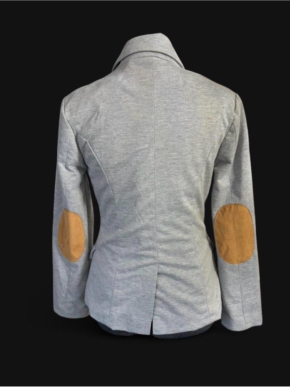 Check & Stripe Womens Small Gray Knit Blazer Jacket Faux Suede Elbow Patches - Picture 4 of 7